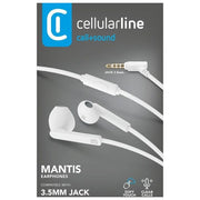 Cellular line Mantis Auricolari stereo a capsula con microfono e tasto di risposta Jack 3,5mm Bianco