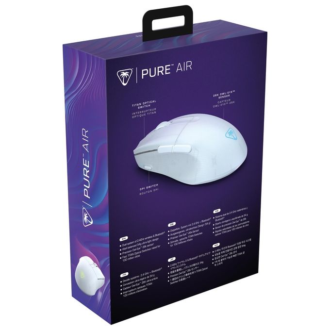 Turtle Beach TBM-1102-15 Pure Air Mouse da gioco wireless ultraleggero 54 g sensore 26000 DPI batteria 125 ore connessione 2,4 GHz Bluetooth colore Bianco