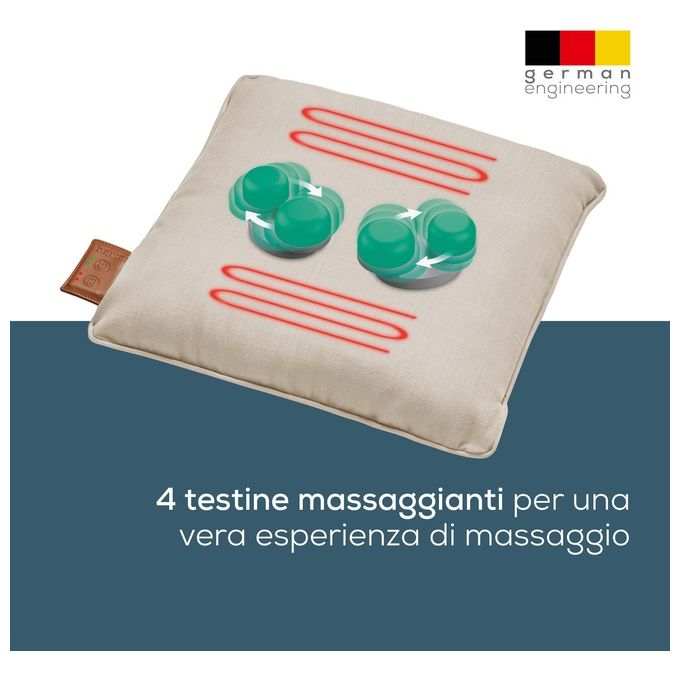 Beurer MG139 Cuscino massaggiante Shiatsu senza fili 4 testine funzione calore 2 livelli autonomia 2 ore colore Beige