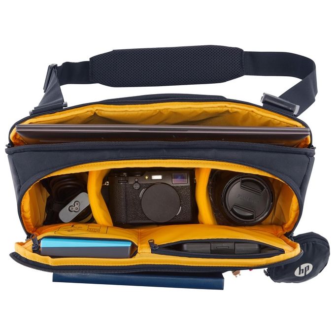 HP 6M5S4AA Borsa a tracolla per laptop Creator 13.3 pollici in materiale riciclato resistente all'acqua con scomparto ad accesso rapido e protezione RFID colore Blu marino