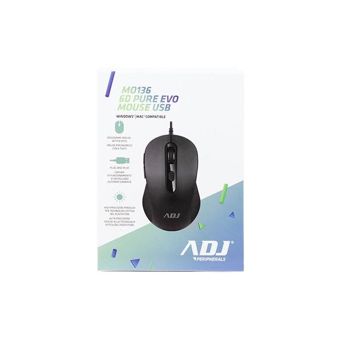 Adj Mouse Pure Evo Usb MO136 6 Tasti 3600 Dpi Tecnologia Ottica Nero