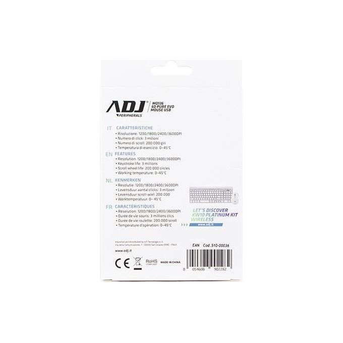 Adj Mouse Pure Evo Usb MO136 6 Tasti 3600 Dpi Tecnologia Ottica Nero
