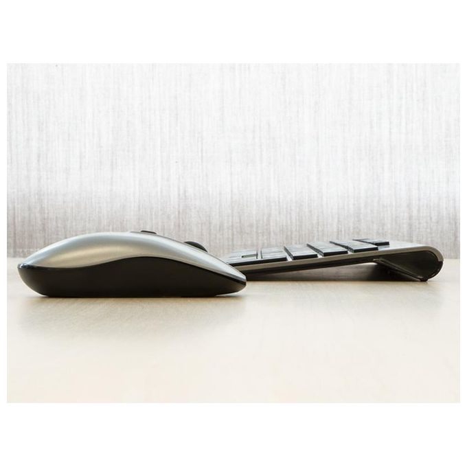 Adj KIT_ Desktop Wireless KW10 Platinum Tastiera Multimediale con Mouse Ergonomico Resistente all'Acqua Silver-Nero