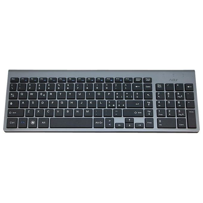 Adj KIT_ Desktop Wireless KW10 Platinum Tastiera Multimediale con Mouse Ergonomico Resistente all'Acqua Silver-Nero