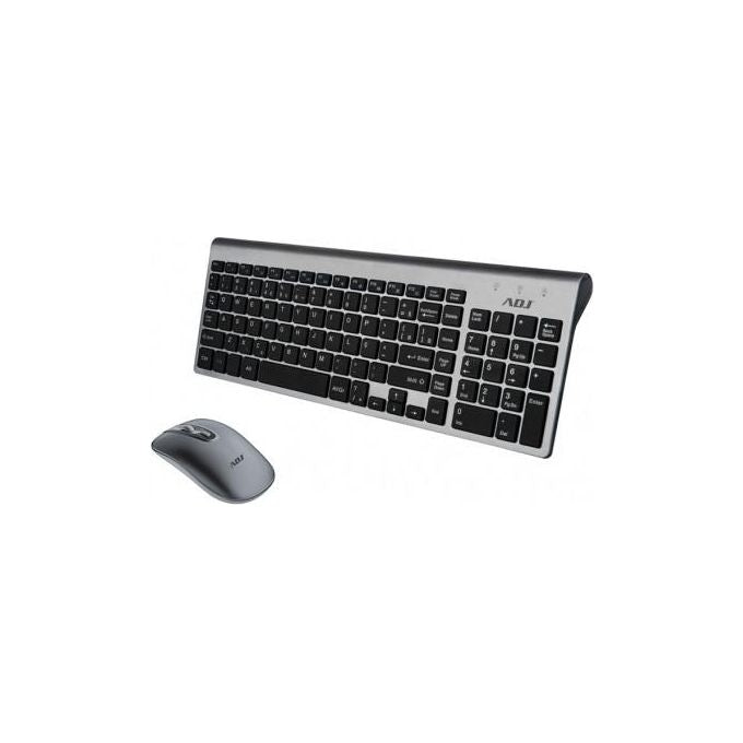 Adj KIT_ Desktop Wireless KW10 Platinum Tastiera Multimediale con Mouse Ergonomico Resistente all'Acqua Silver-Nero