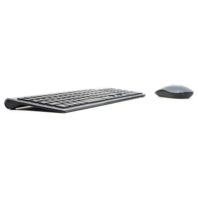 Adj KIT_ Desktop Wireless KW10 Platinum Tastiera Multimediale con Mouse Ergonomico Resistente all'Acqua Silver-Nero