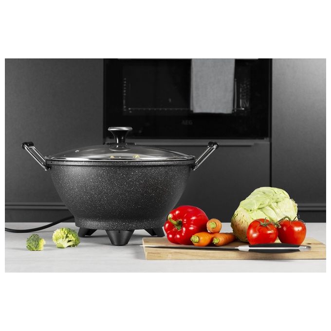 Princess 01.162389.01.001 Wok Elettrico Stir-Fry 7 L 30 cm 1400 W Rivestimento Antiaderente in Marmo Termostato 250°C colore Nero