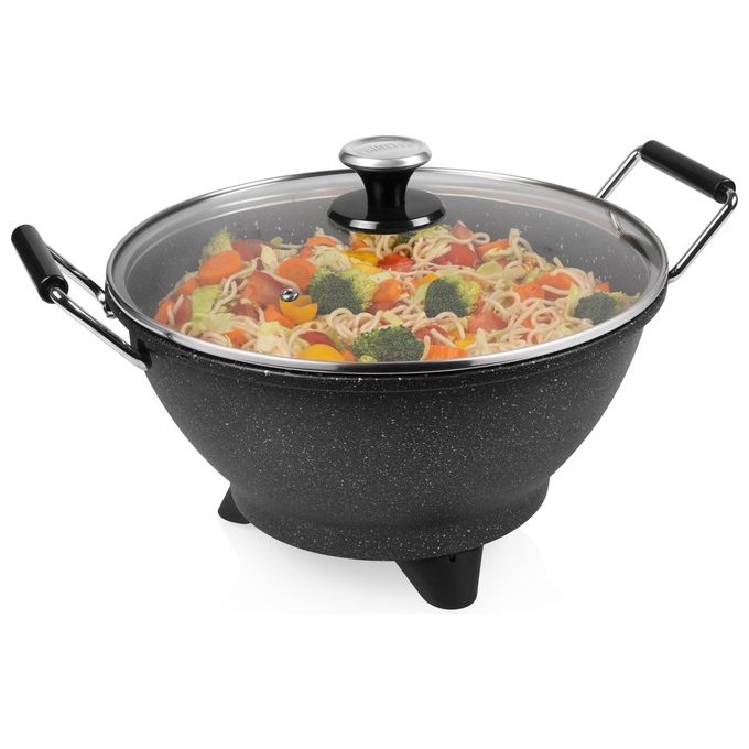 Princess 01.162389.01.001 Wok Elettrico Stir-Fry 7 L 30 cm 1400 W Rivestimento Antiaderente in Marmo Termostato 250°C colore Nero