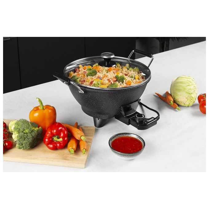 Princess 01.162389.01.001 Wok Elettrico Stir-Fry 7 L 30 cm 1400 W Rivestimento Antiaderente in Marmo Termostato 250°C colore Nero