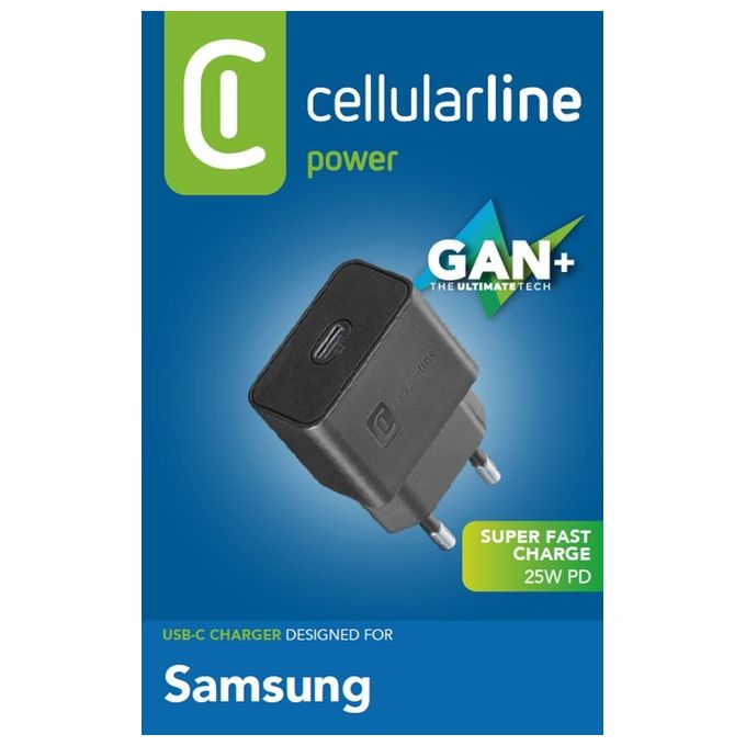 Cellular Line Caricabatterie da rete USB-C Super Fast Charge PD 25W Nero