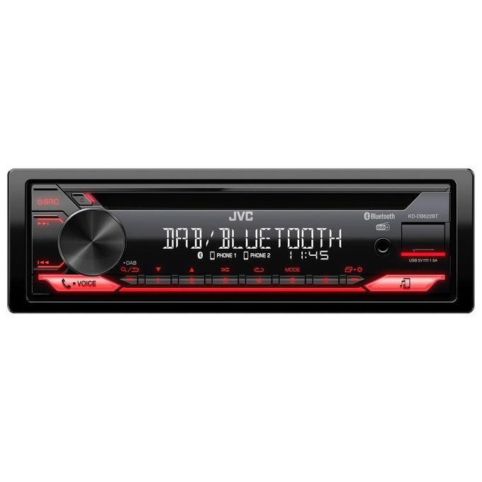 JVC KD-DB622BT Autoradio 1 DIN DAB+ Bluetooth 4.2 Lettore CD 200W USB AUX Equalizzatore 13 bande colore Nero