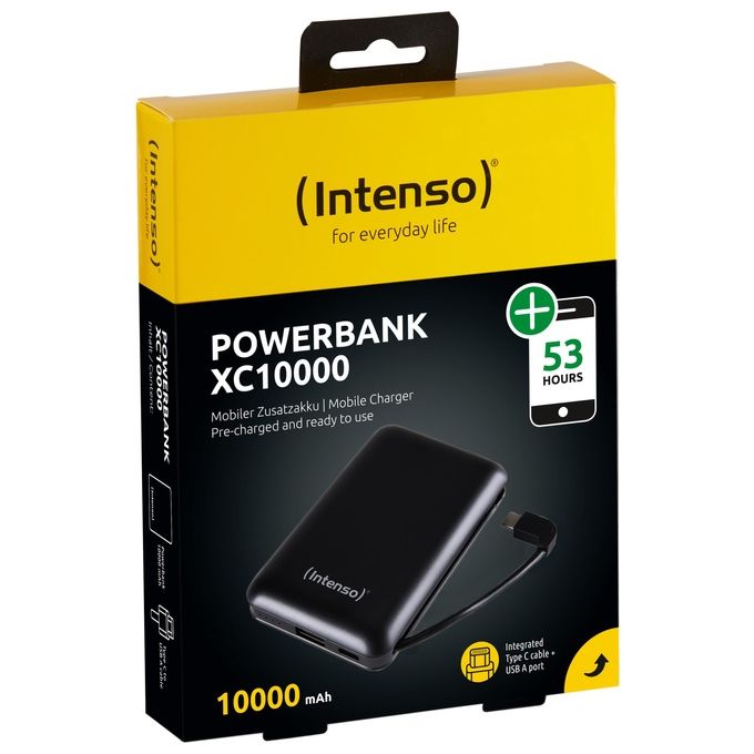 Intenso Powerbank XC10000 Caricabatterie Portatile con Cavo Usb-C Integrato 10000mAh Nero