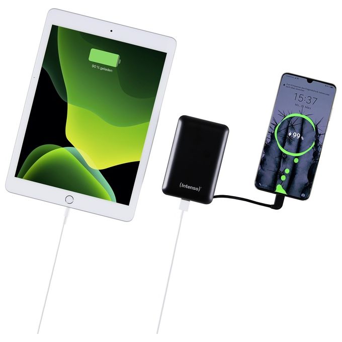 Intenso Powerbank XC10000 Caricabatterie Portatile con Cavo Usb-C Integrato 10000mAh Nero