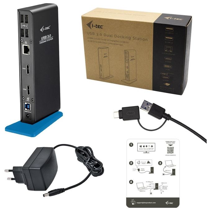I-tec U3DUALHDMIDOCK Docking Station USB 3.0 USB-C Dual HDMI 6 porte USB Gigabit Ethernet colore Nero
