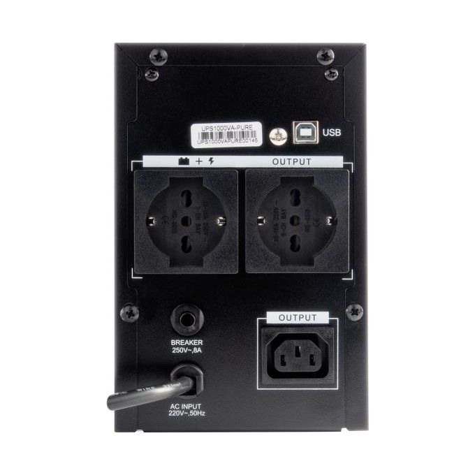 Vultech UPS1000VA-PURE Serie Pure Gruppo di Continuita' Line Interactive Onda Sinusoidale 1000 VA 800 W Display LCD AVR USB 2x Bipasso Schuko 1x IEC C13
