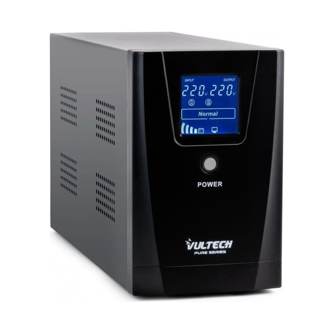 Vultech UPS1000VA-PURE Serie Pure Gruppo di Continuita' Line Interactive Onda Sinusoidale 1000 VA 800 W Display LCD AVR USB 2x Bipasso Schuko 1x IEC C13