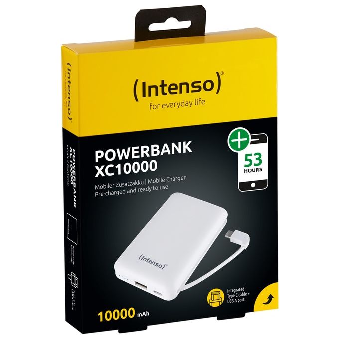 Intenso Powerbank XC10000 Caricabatterie Portatile con Cavo Usb-C Integrato 10000mAh Bianco
