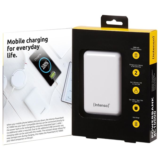 Intenso Powerbank XC10000 Caricabatterie Portatile con Cavo Usb-C Integrato 10000mAh Bianco