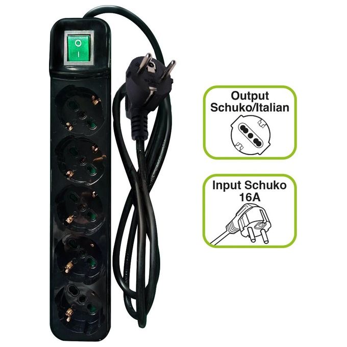 Tecnoware Multipresa Filtrata Power Cleaner 5 Schuko Interruttore Luminoso Child Protection Nero