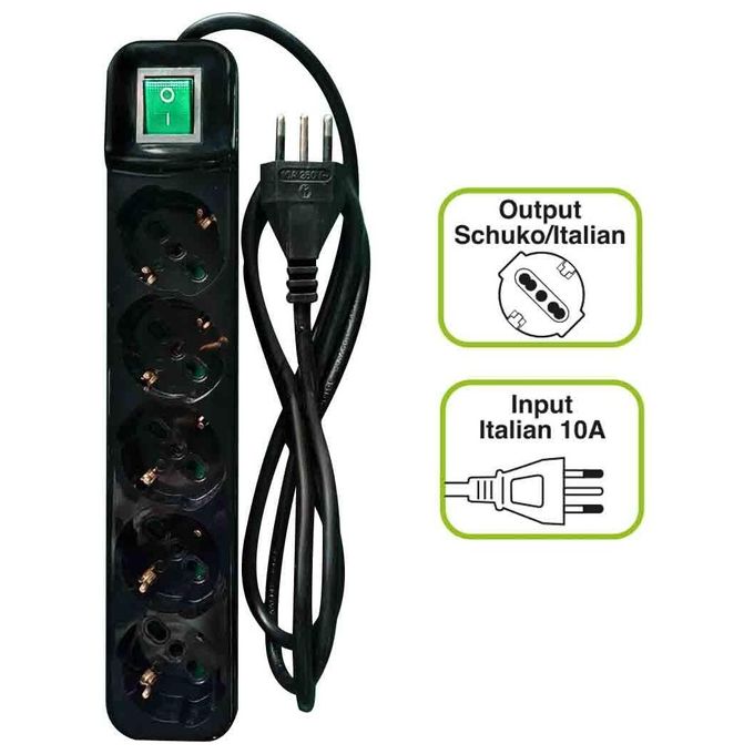 Tecnoware FMP5IIG Multipresa Filtrata Power Cleaner 5 Ita, Interruttore Luminoso Child Protection Spina Ingresso Italia