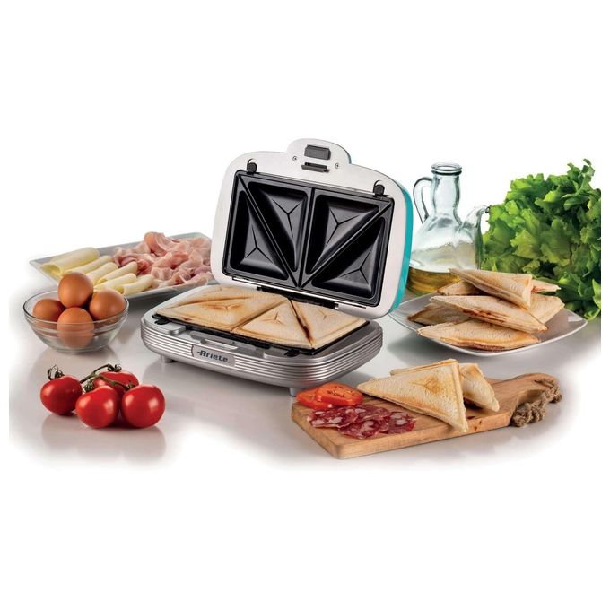 Ariete 00C197201AR0 Party Time Piastra Elettrica Multifunzione 700W 3 Piastre Antiaderenti Intercambiabili Muffin Donuts Sandwich colore Azzurro