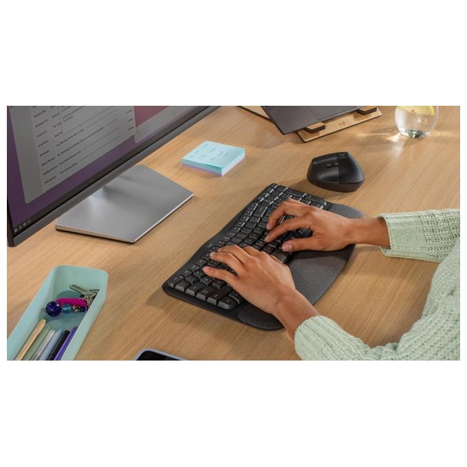 Logitech 920-012293 Wave Keys Tastiera Ergonomica Wireless Bluetooth QWERTY Layout Italiano Full-size Poggia Polso colore Grafite