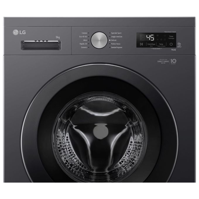LG F4NX1009NMB Serie X1 - Lavatrice a carica frontale 9 kg, 1400 rpm, Classe A, 6 Motion Direct Drive, Allergy Care, Wi-Fi, (85x60x55 cm), Nero