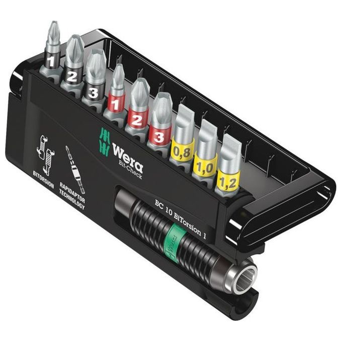 Wera 05056374001 Bit-Check 10 BiTorsion 1 Set Bit 10 pezzi 1-4'' Phillips Pozidriv Taglio Rapidaptor