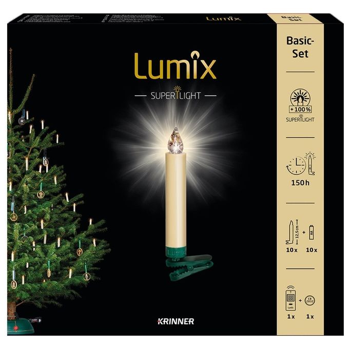 KRINNER 74422 Lumix Superlight Candele LED senza fili per albero di Natale 10 pezzi 5 livelli di luminosita' Telecomando Timer 4H IP44 colore Avorio