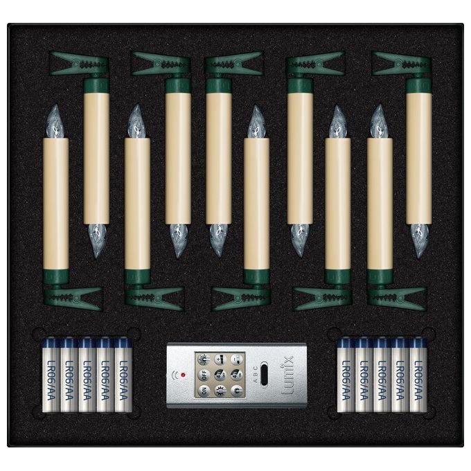 KRINNER 74422 Lumix Superlight Candele LED senza fili per albero di Natale 10 pezzi 5 livelli di luminosita' Telecomando Timer 4H IP44 colore Avorio