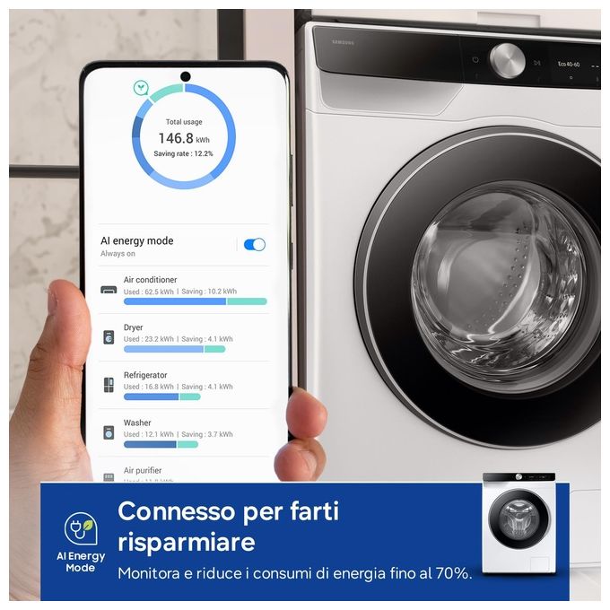 Samsung WW11DG6B85LKU3 Lavatrice Carica Frontale 11Kg 1400 giri Ai Control Eco Dosatore Classe A