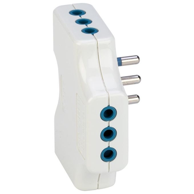 Polypool Adattatore Triplo 10A Bianco Spaziozero con Spina 10A 2p+T e 3 Prese 10a