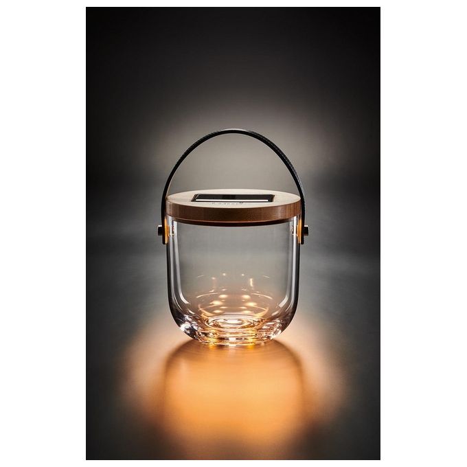 Krinner Lumix Deco Glass Basic Lampada Solare-Lanterna con Porta Usb Vetro 0,16W Trasparente 14,5x15cm