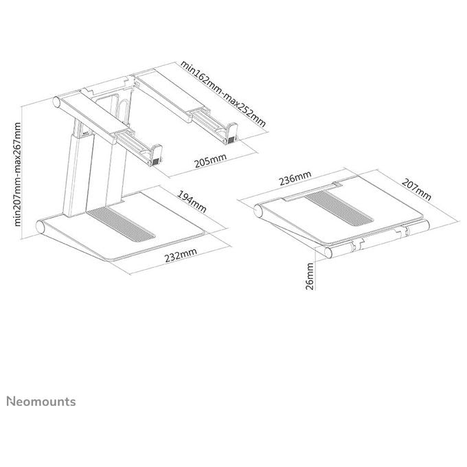 Neomounts NSLS200 Ergonomic Stand Supporto per Laptop Regolabile in Altezza con 7 Posizioni e Profondita' Regolabile colore Argento