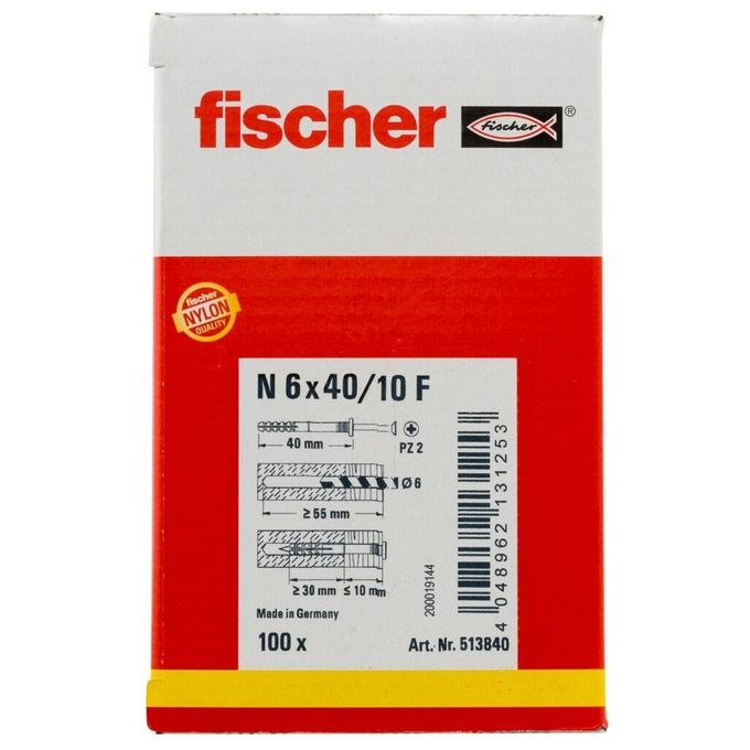 Tassello A Percussione N 6X40-10 F Con Bordo Piatto E Vite (100 Pz.)