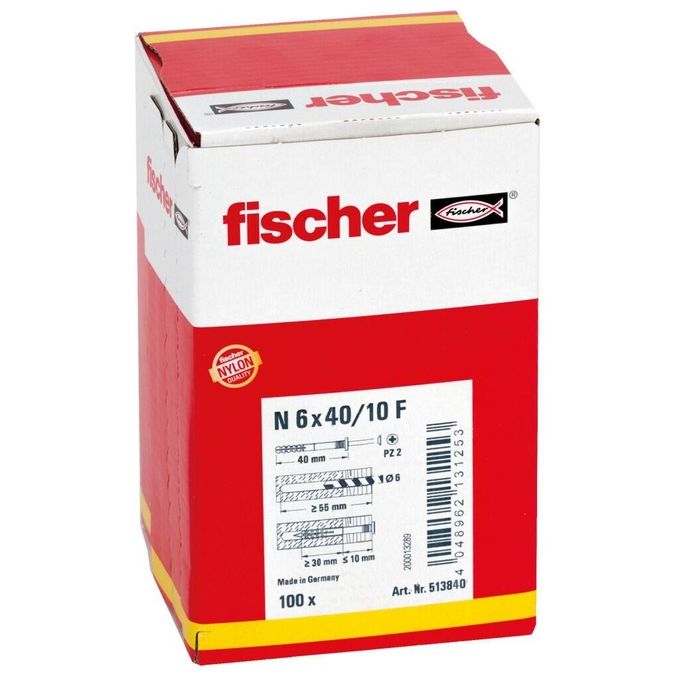 Tassello A Percussione N 6X40-10 F Con Bordo Piatto E Vite (100 Pz.)