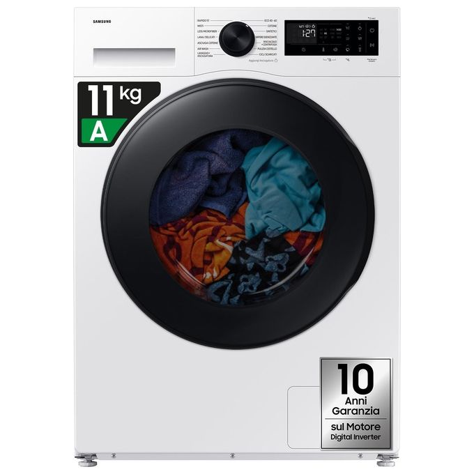Samsung WD11DG5B15BEET Crystal Clean Lavasciuga Frontale 11-6 Kg 1400 rpm Classe A EcoBubble Vapore Wi-Fi SpaceMax (85x60x60 cm) colore Bianco
