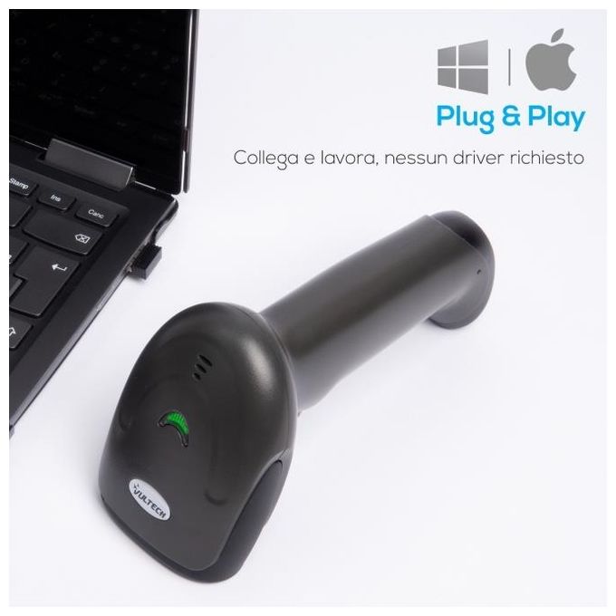 Vultech BC-06WBT Lettore Barcode Scanner Laser 1D Wireless 2.4 GHz Bluetooth 4.0 IP54 Autonomia 30 ore