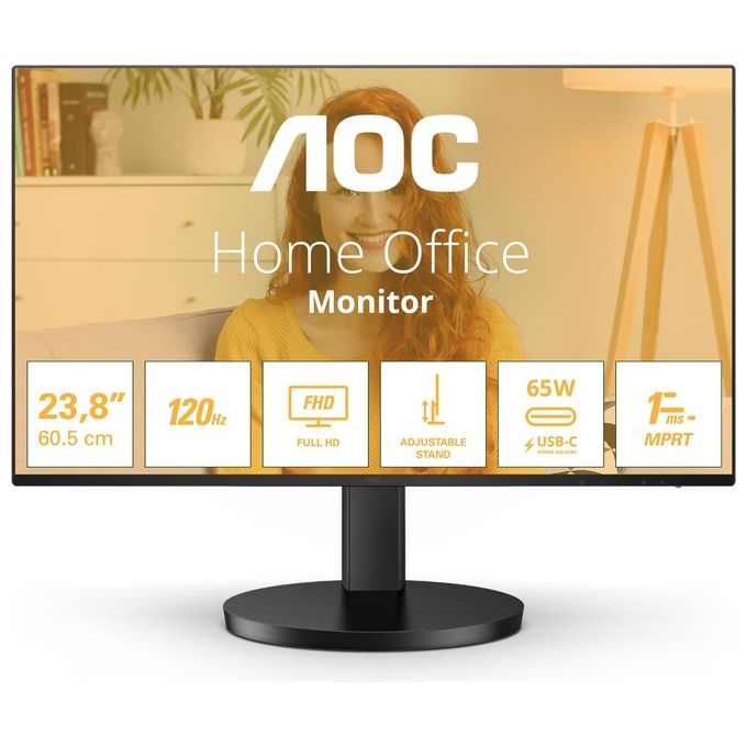 AOC AOC 24B3CF2 Monitor 23,8'' LED IPS Full HD 100 Hz USB-C 65W PD Hub USB Altoparlanti Regolabile in Altezza colore Nero