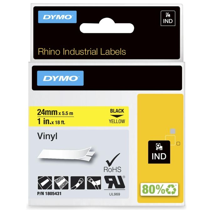 Dymo Nastro 24mmx 5 5m Vinile Nero su Giallo