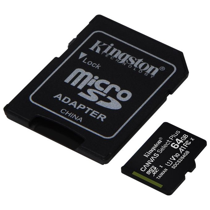 Kingston Canvas Select Plus SDCS2-64GB Scheda microSD Classe 10 con Adattatore SD Incluso, 64 GB