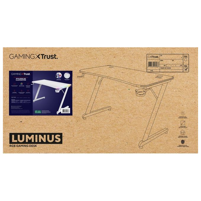 Trust GXT 709W LUMINUS Scrivania Gaming Bianco