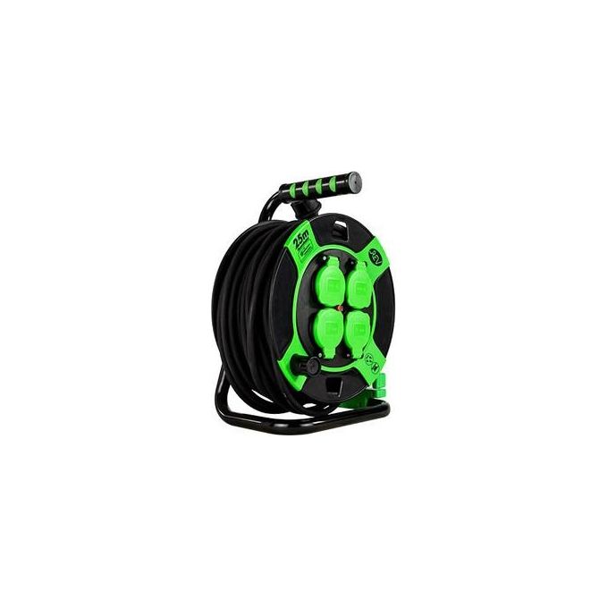 REV 0010215412 Prolunga Elettrica con Avvolgicavo 25 m 4 Prese IP44 3000 W colore Nero Verde