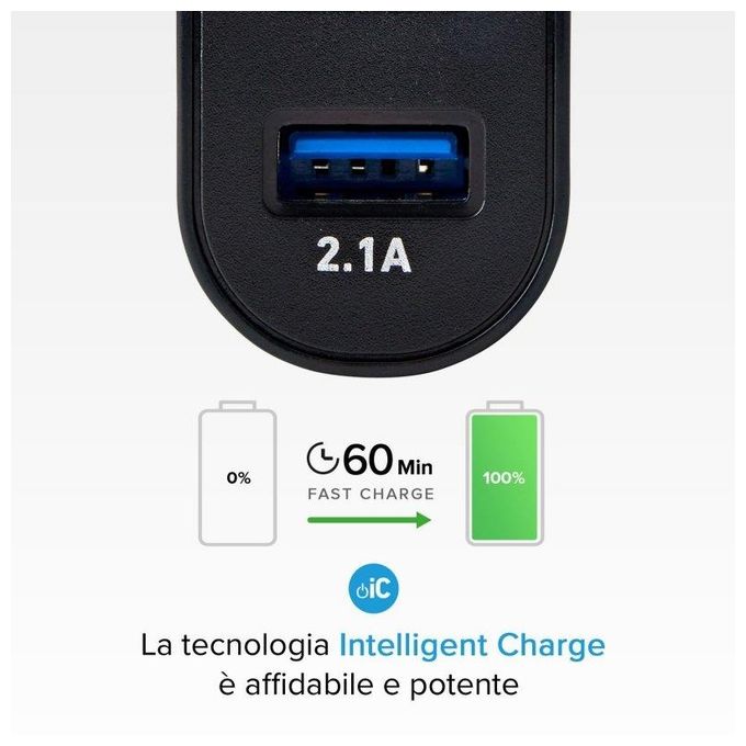 Sbs Caricabatterie a Ricarica Rapida da 2100mAh con Due Uscite Usb da 1A e 2.1A Presa Europea