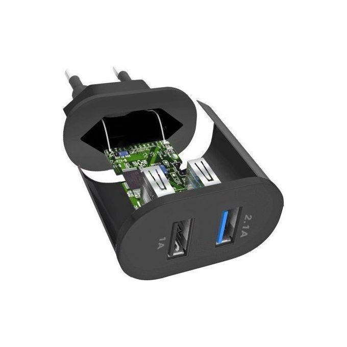 Sbs Caricabatterie a Ricarica Rapida da 2100mAh con Due Uscite Usb da 1A e 2.1A Presa Europea