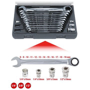 KS Tools Serie di Chiavi a Cricco Combinate Gearplus 16 Pezzi 8-19mm con Adattatore