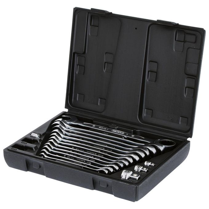 KS Tools Serie di Chiavi a Cricco Combinate Gearplus 16 Pezzi 8-19mm con Adattatore