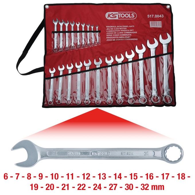 KS TOOLS 517.0043 Set di Chiavi Combinate Inclinate 21 Pezzi 6-32mm in Acciaio al Cromo Vanadio con Profilo FlankTraction e Angolo 15° colore Nero