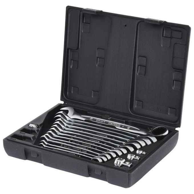KS Tools Serie di Chiavi a Cricco Combinate Gearplus Reversibili 16 Pezzi 8-19mm con Adattatore