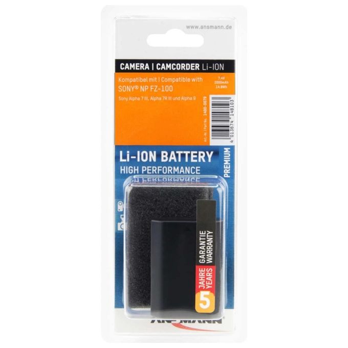 Ansmann 1400-0079 A-Son NP FZ-100 Batteria agli Ioni di Litio 7.4 V 2000 mAh compatibile con Sony Alpha 7 III Alpha 7R III Alpha 900 colore Nero
